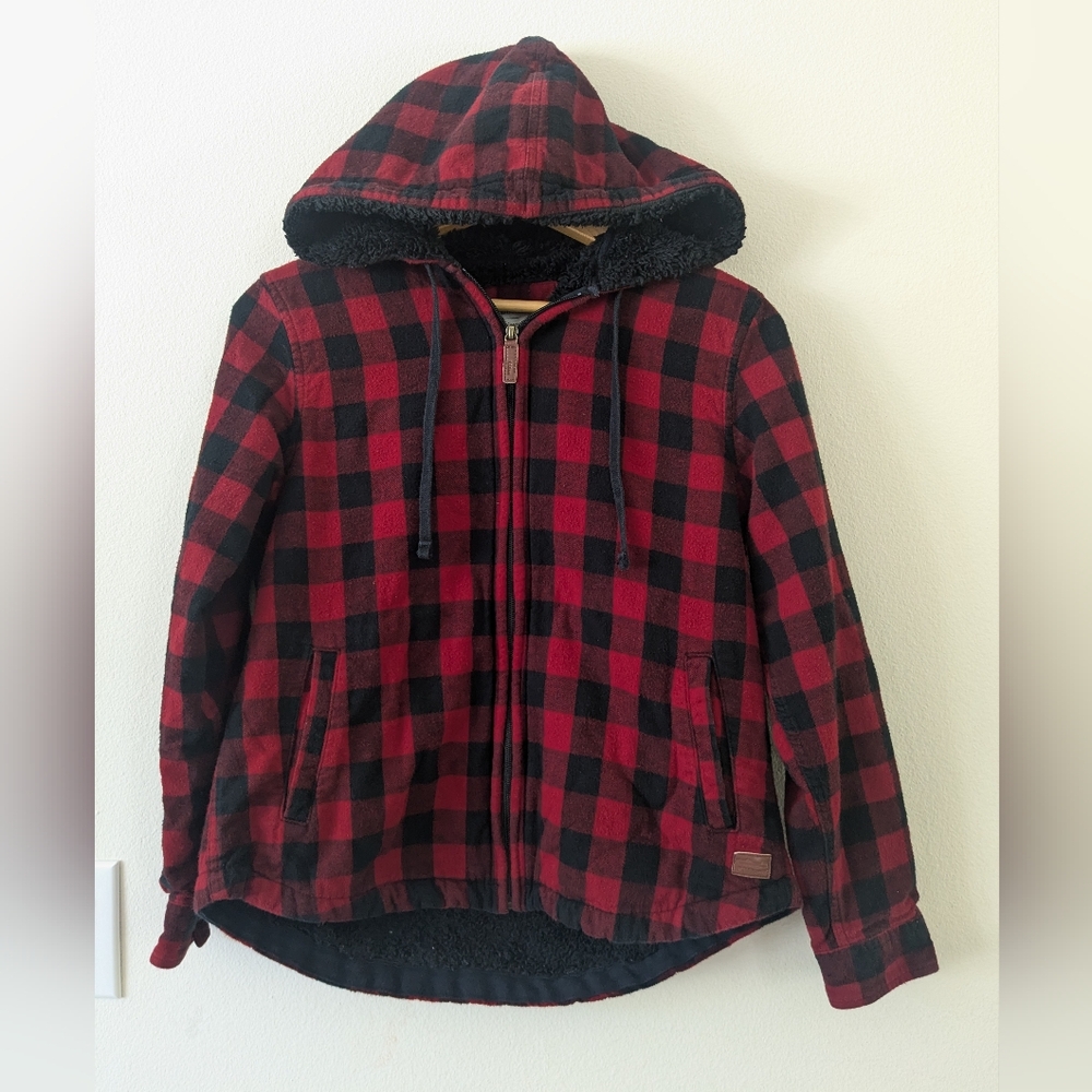 LL Bean Scotch Plaid Sherpa Hoodie size XS